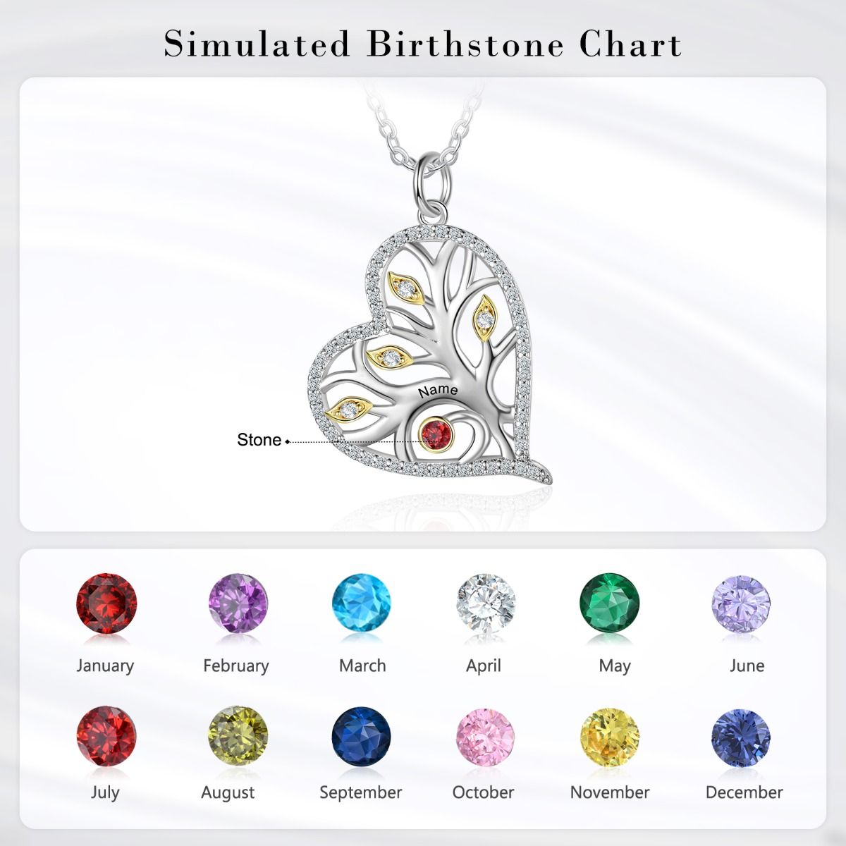 Custom Engraved Pendant Mum Birthstone Necklace Personalized Name Pendant  With Birthstone Heart Shaped Nameplate Jewelry Gift