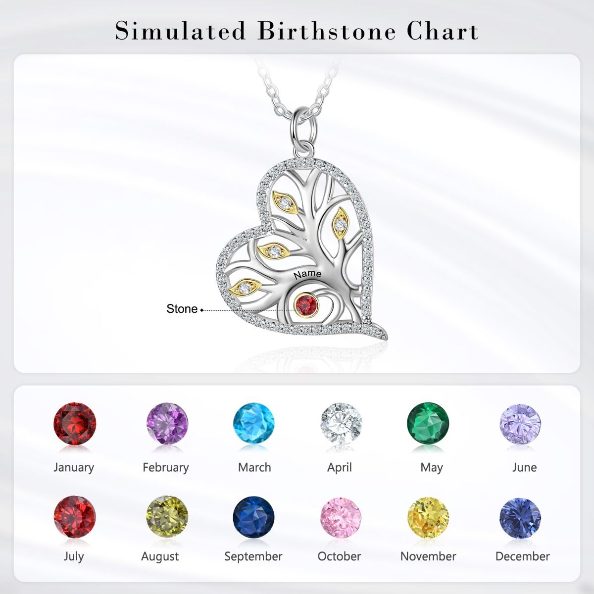 Personalised Family Tree Heart Necklace With Engraved Names And Birthstones | Bespoke Gift Idea For Mum