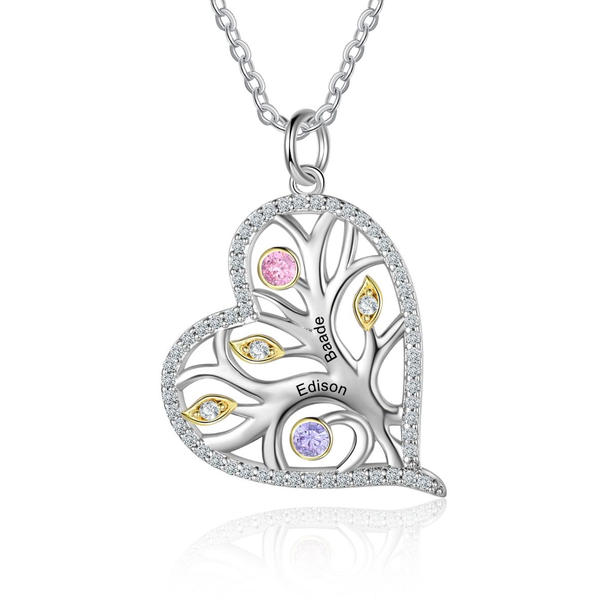 Personalised Family Tree Heart Necklace With Engraved Names And Birthstones | Bespoke Gift Idea For Mum