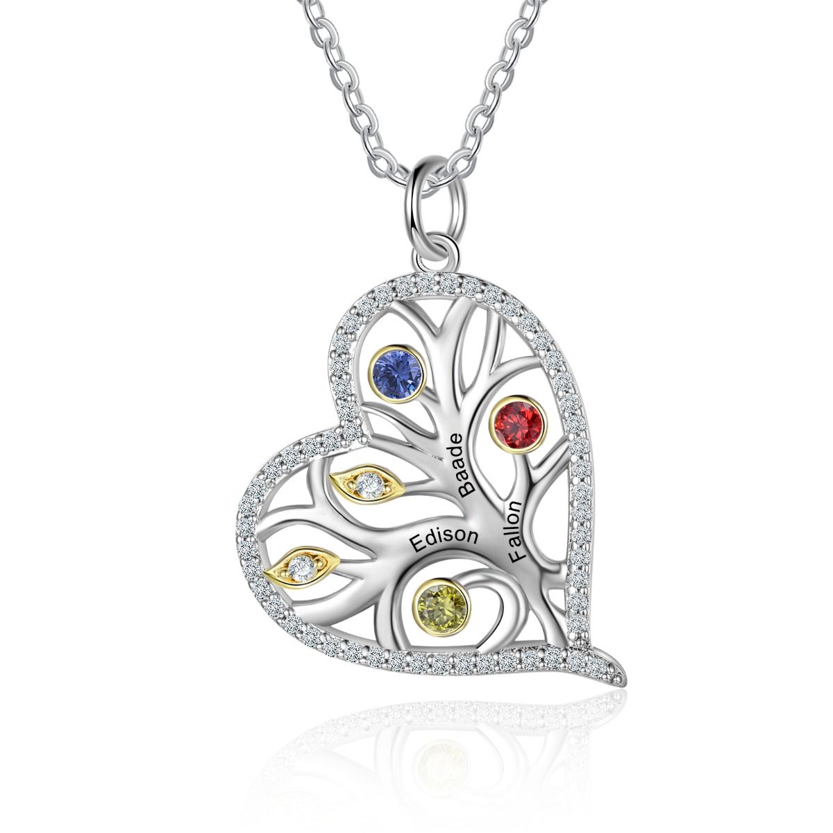 Personalised Family Tree Heart Necklace With Engraved Names And Birthstones | Bespoke Gift Idea For Mum