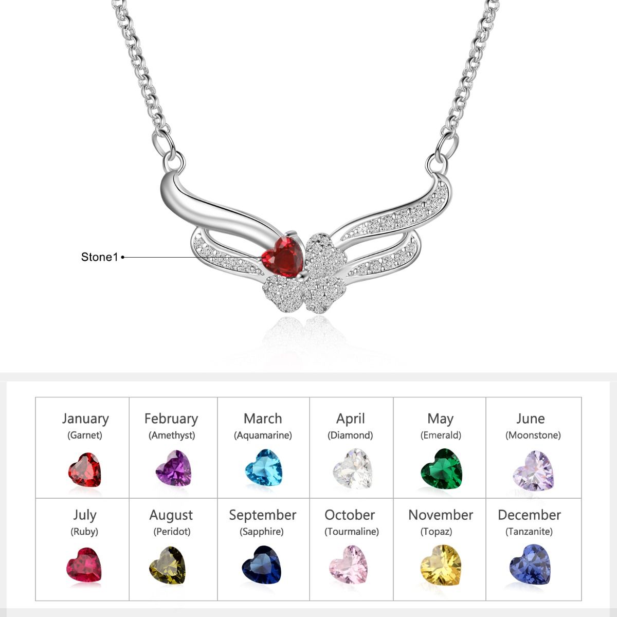 Customised Clover Necklace With Up To 4 Birthstones And Engraved Names | Bespoke Birthday Gift For Her
