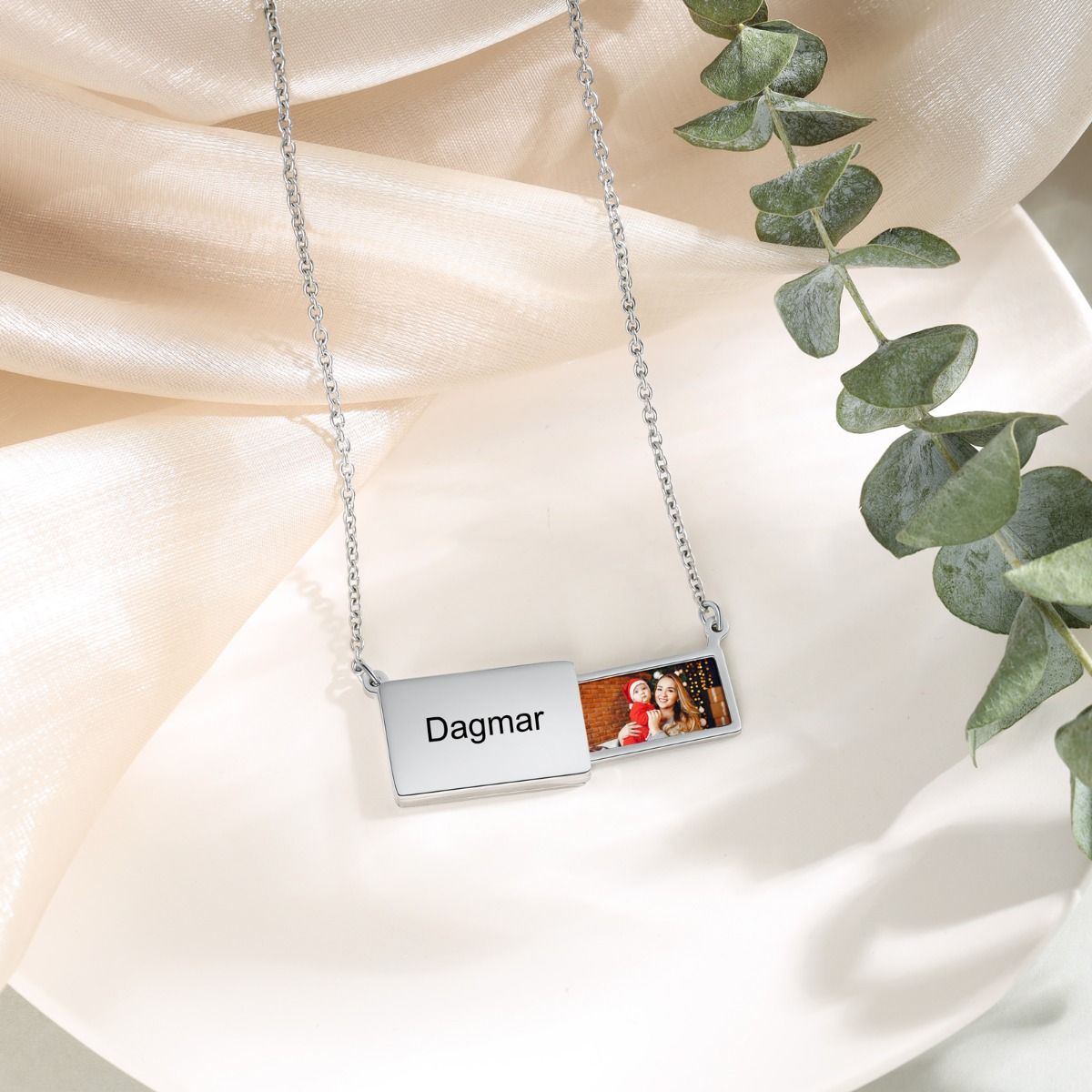 Personalised Slide Photo Necklace | Custom Engraved Name Photo Necklace