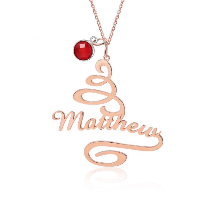 Personalised Christmas Tree Name Necklace With Birthstone | Bespoke Christmas Gift Idea