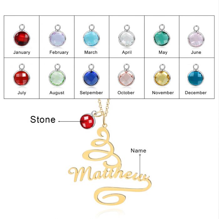 Personalised Christmas Tree Name Necklace With Birthstone | Bespoke Christmas Gift Idea