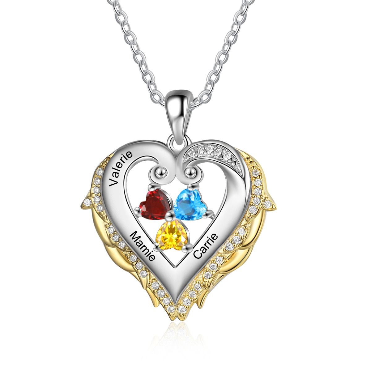 Personalised Necklace With Names Engraved and 2-4 Birthstones | Bespoke Necklace With Birthstones