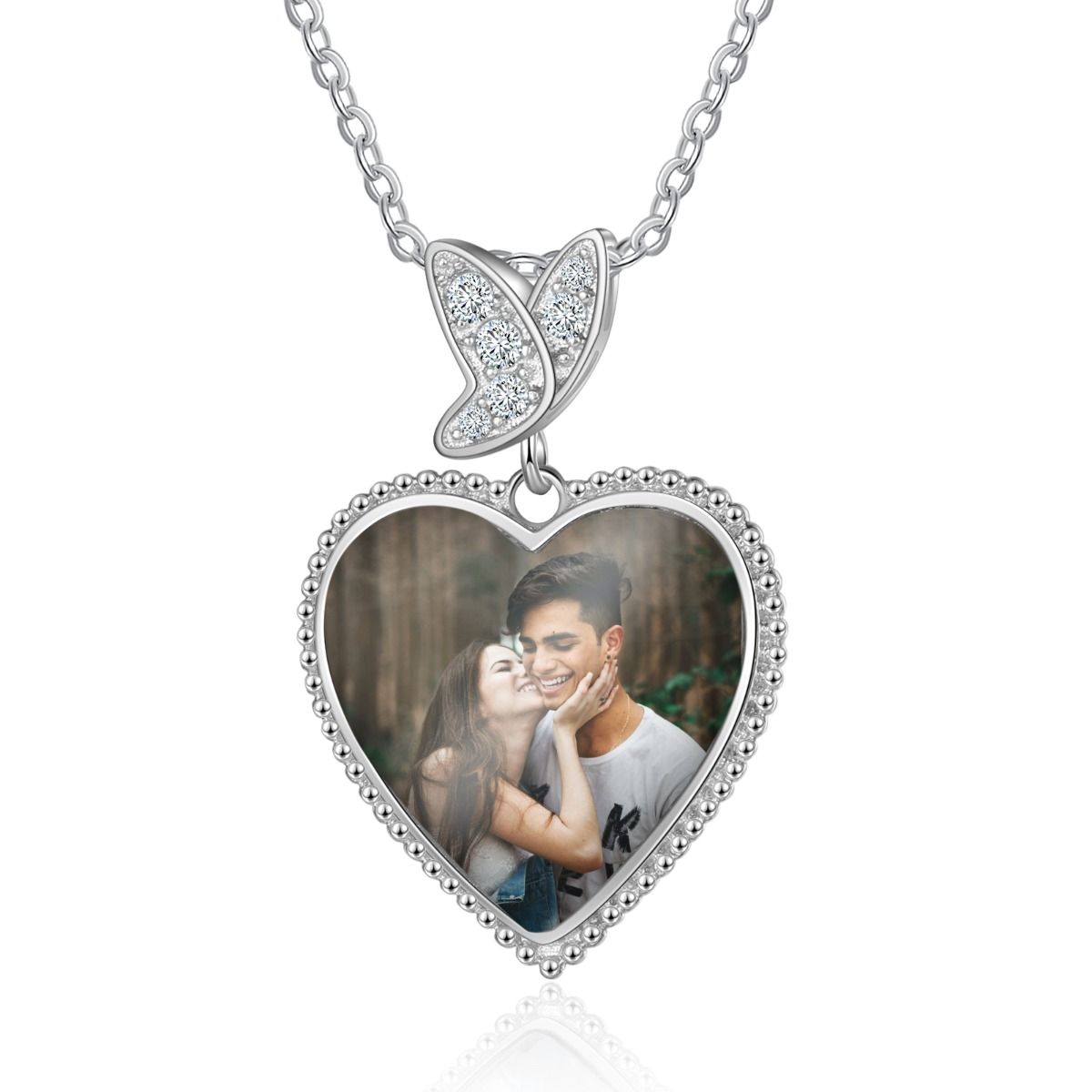 Personalised Butterfly Heart Photo Necklace | Customised Gift For Her