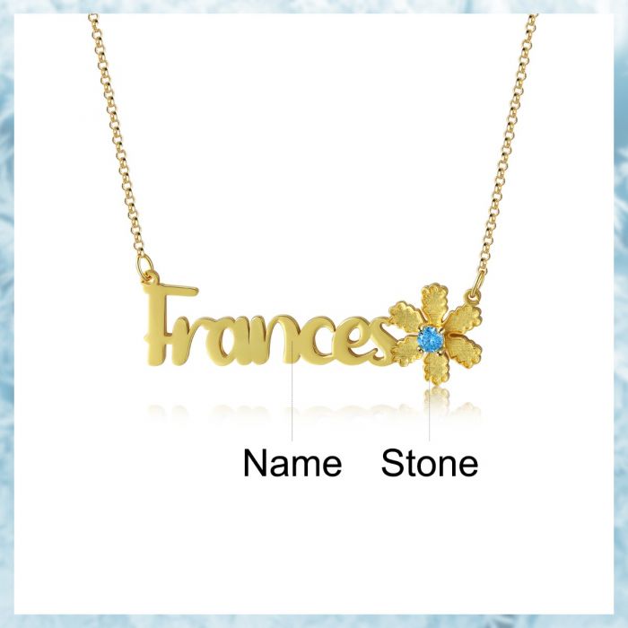 Bespoke Name Necklace | Customised Name Necklace With Flower and Birthstone  Amazing Christmas Gift Idea