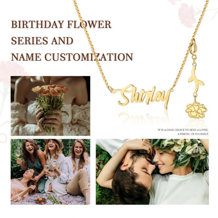 Personalised Birthflower Name Necklace | Customised Name Necklace With Birthflower