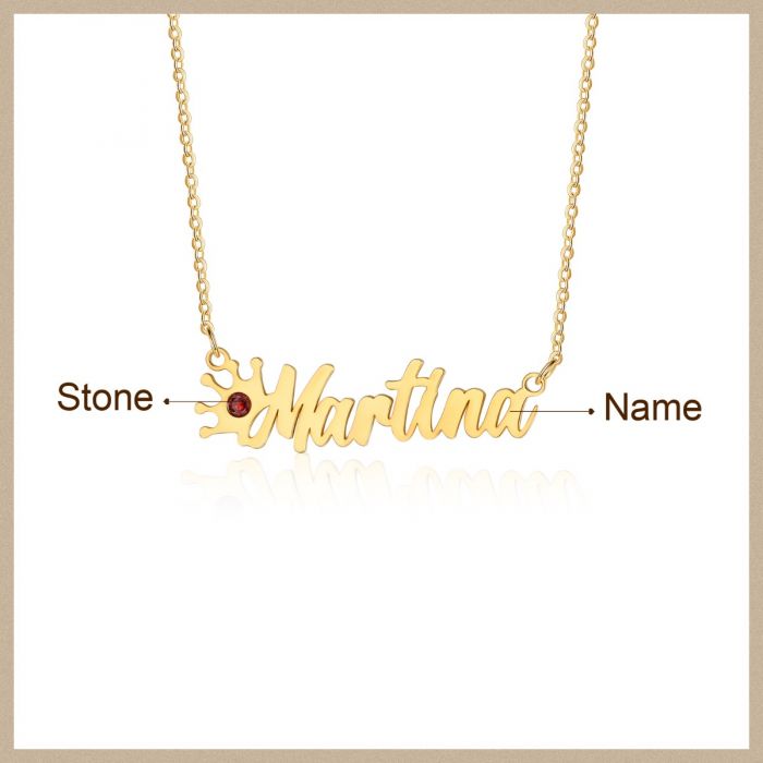 Personalised Name Necklace | Bespoke Name Necklace With Crown & Birthstone