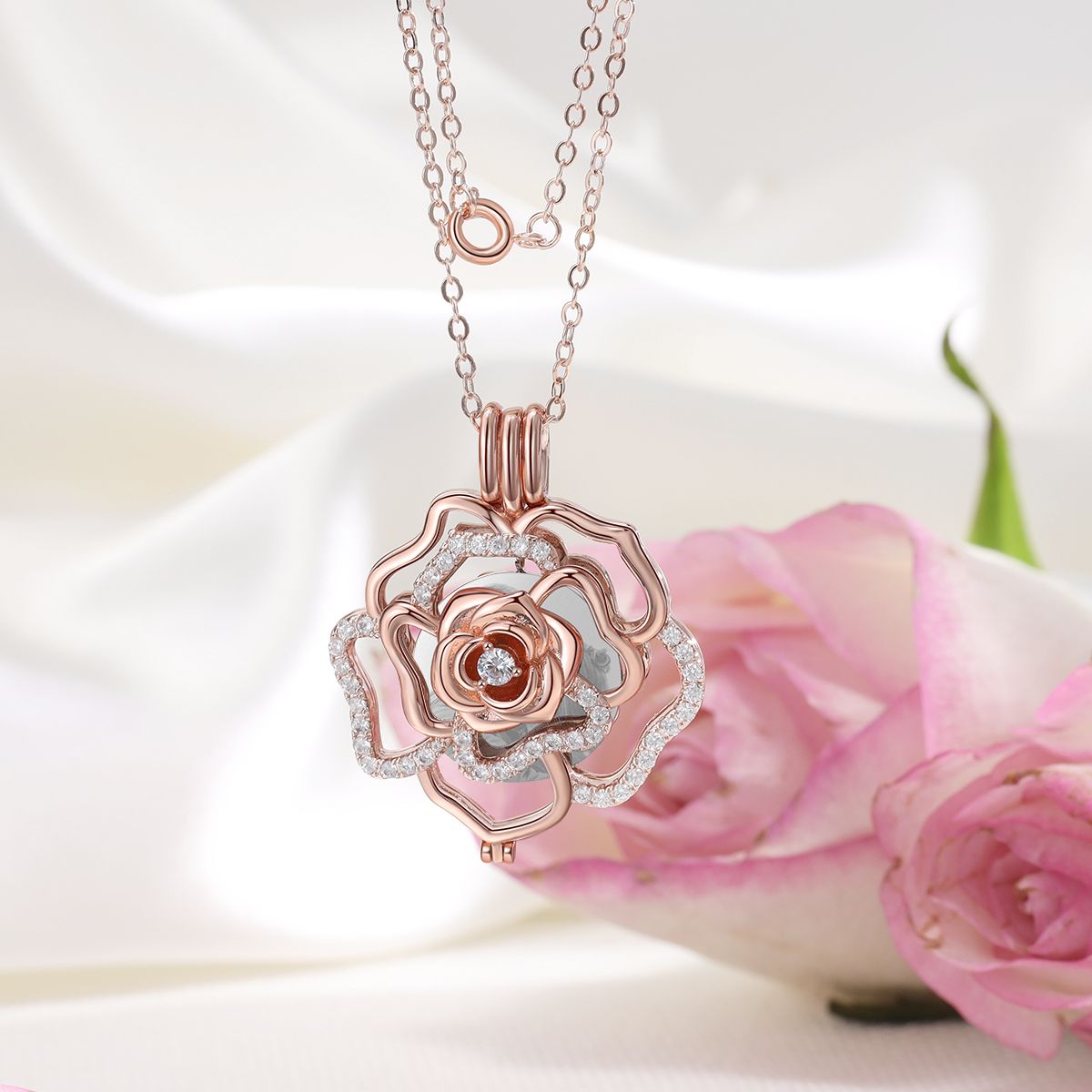 Personalised Rose Gold Plated Rose Photo Necklace | Customised Photo Necklace