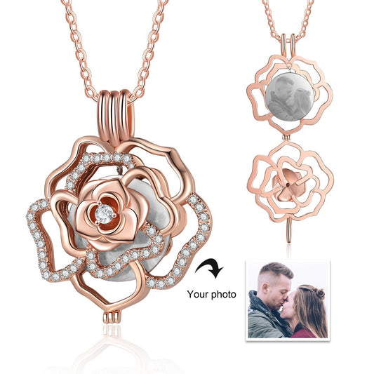 Personalised Rose Gold Plated Rose Photo Necklace | Customised Photo Necklace