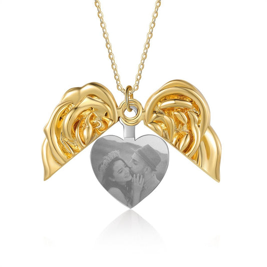 Personalised Yellow Golf Plated Rose Heart Photo Necklace | Bespoke Gift For Mum