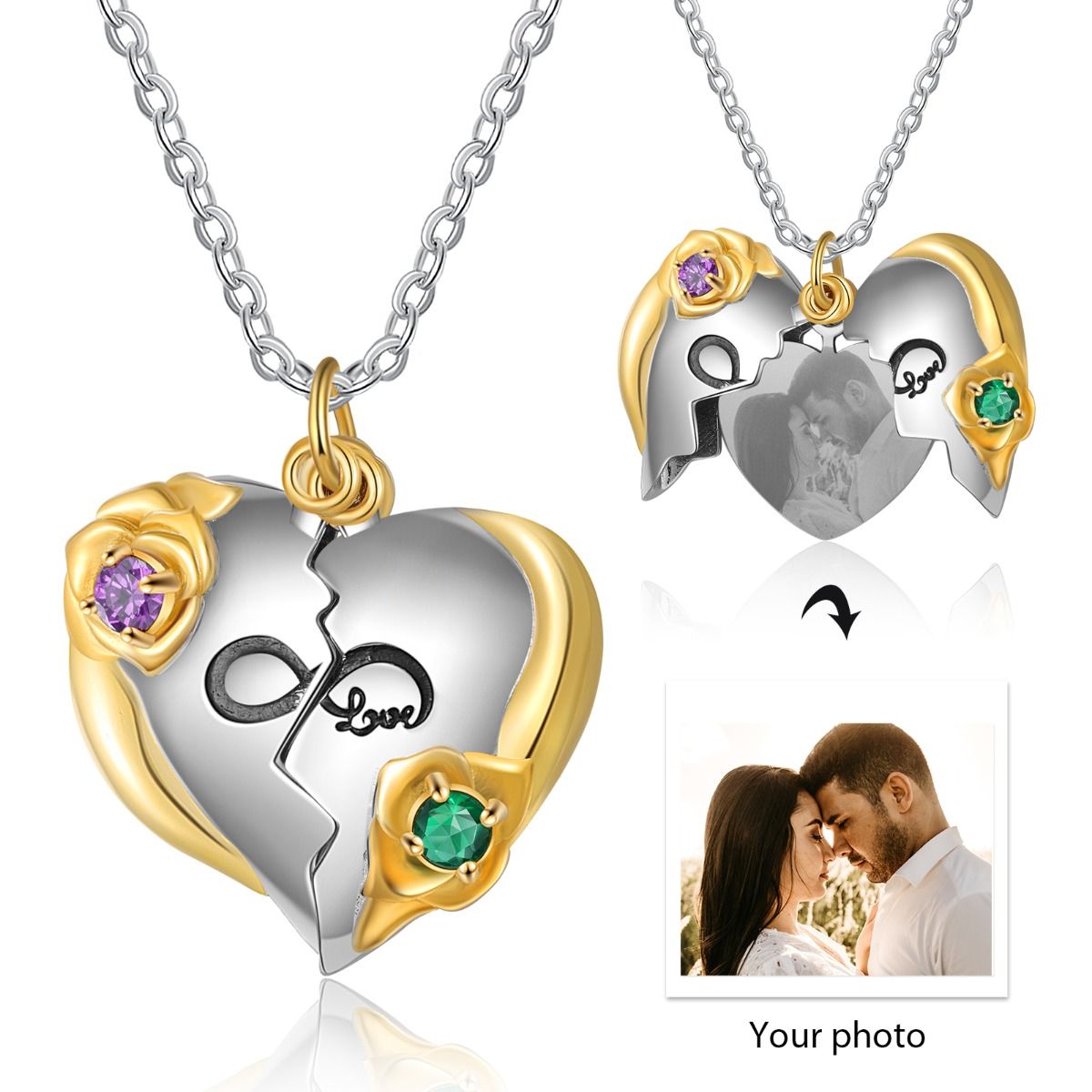 Bespoke Infinity Love Photo Necklace With Birthstones  | Customised Annivrsary Gift | Valentine's Day Gift Idea