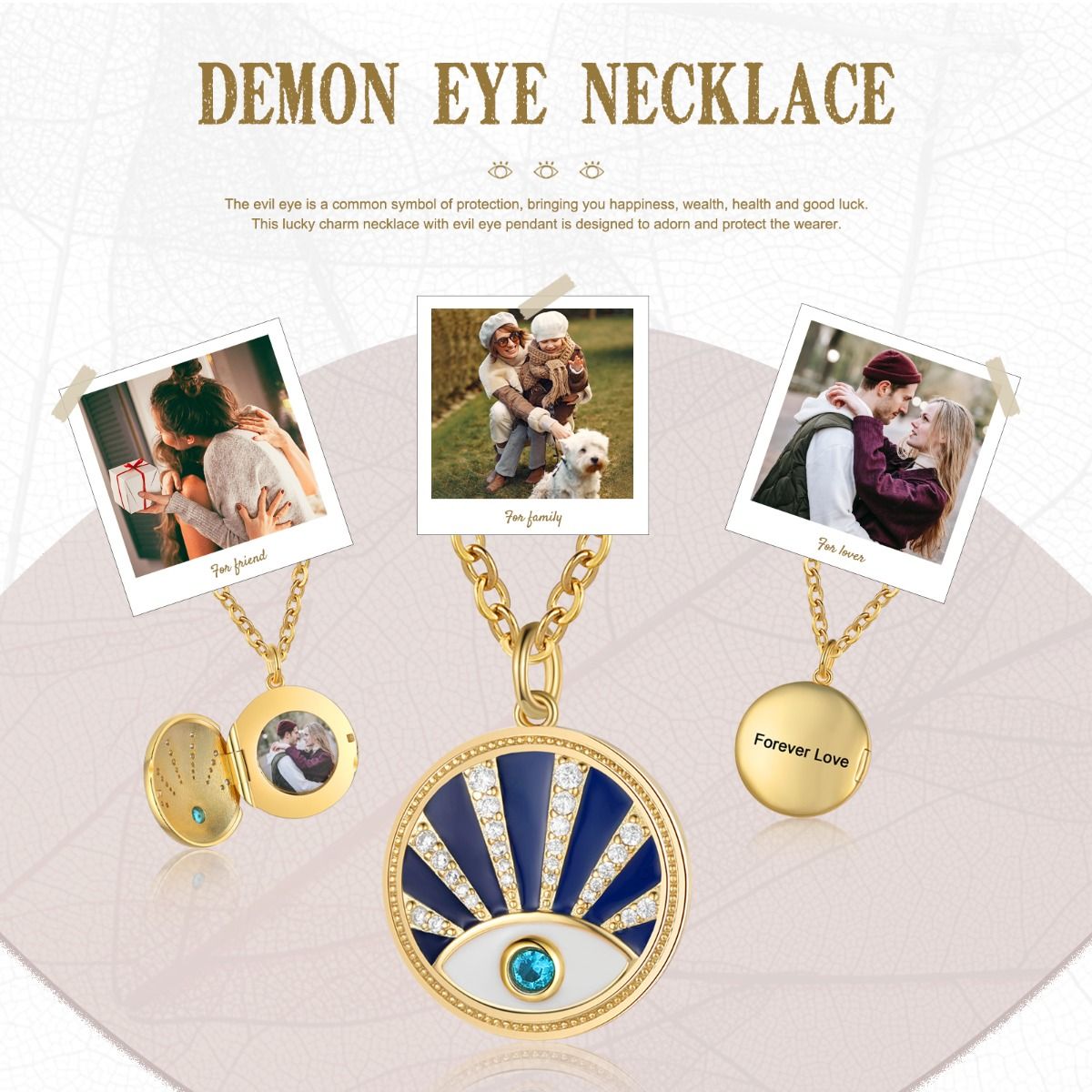 Evil Eye Necklace With Personalised Photo | Personalised Photo Necklace With Engraving