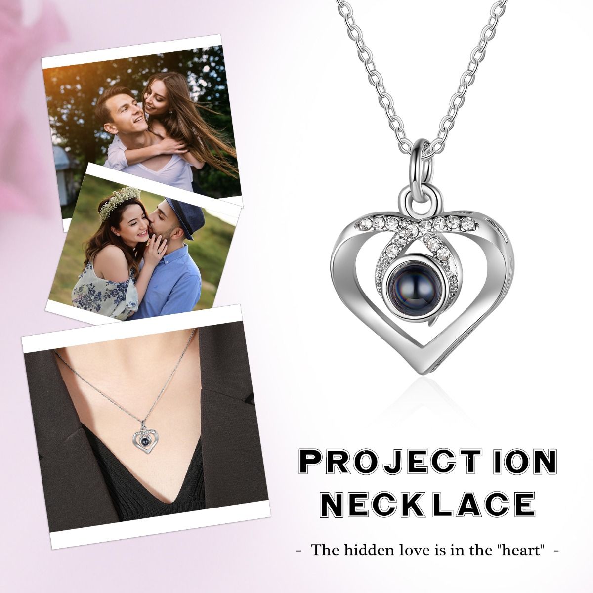 Custom Photo Projection Necklace 925 Sterling Silver Heart Pendant Memorial  Gift | eBay