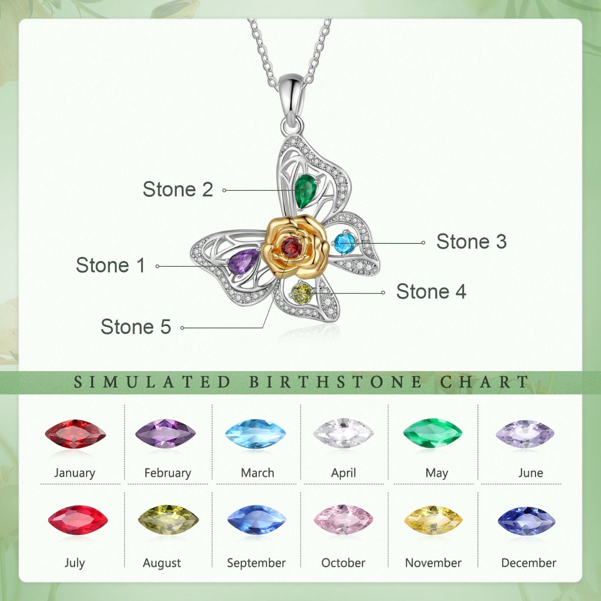 Personalised Necklace | Bespoke Butterfly Birthstone Necklace For Women