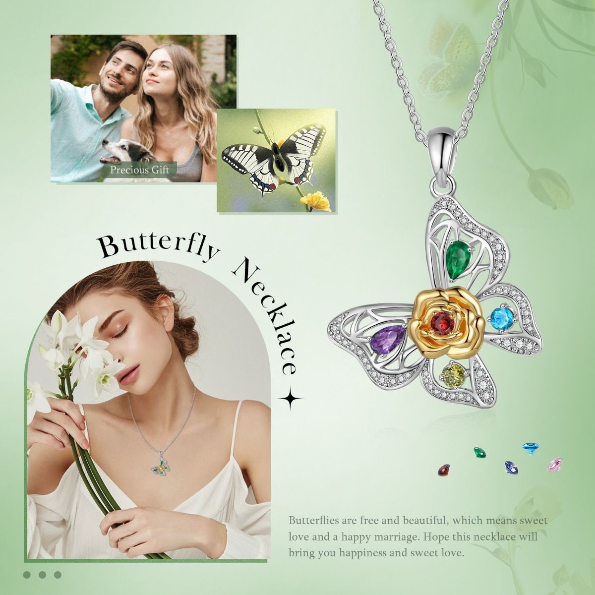 Personalised Necklace | Bespoke Butterfly Birthstone Necklace For Women