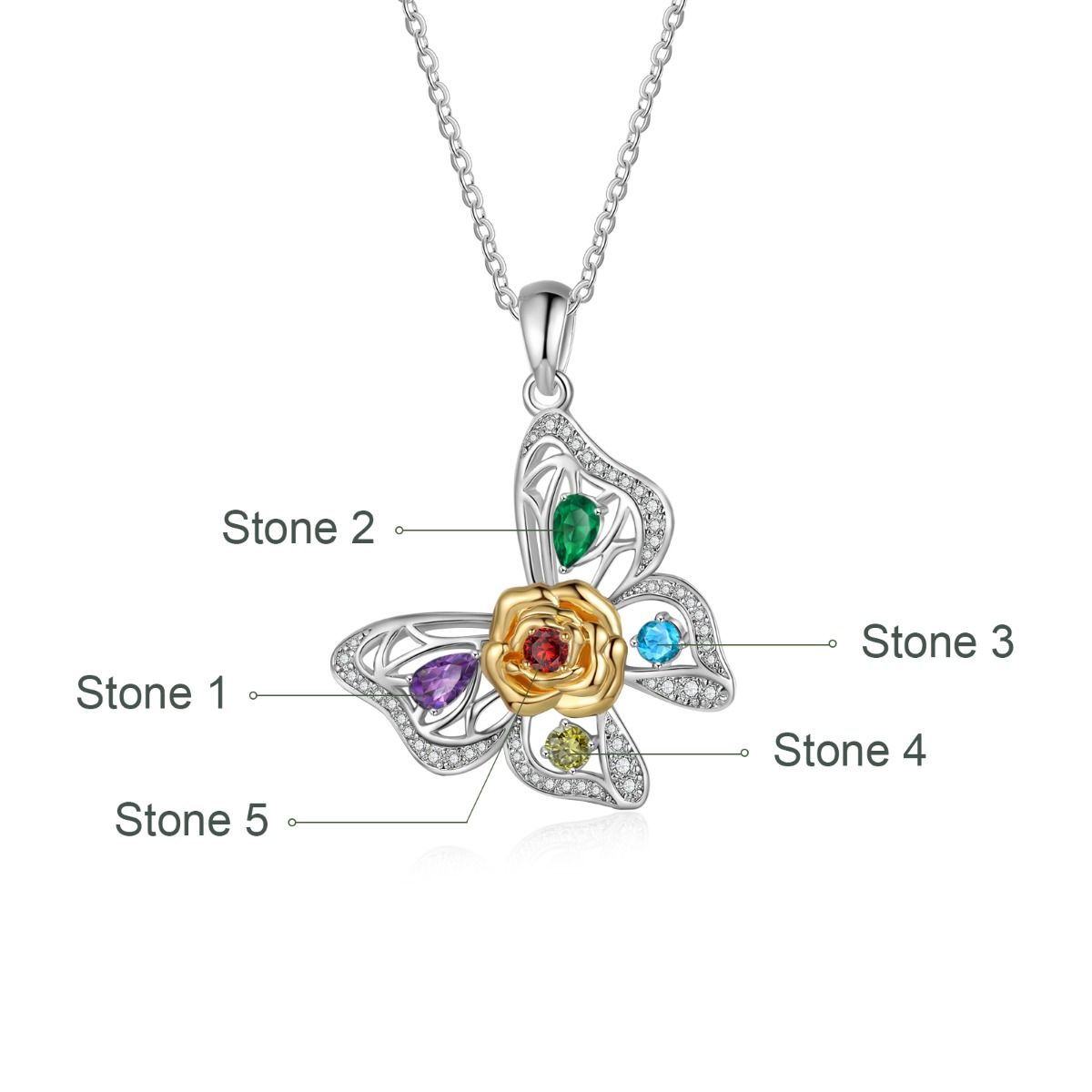 Personalised Necklace | Bespoke Butterfly Birthstone Necklace For Women