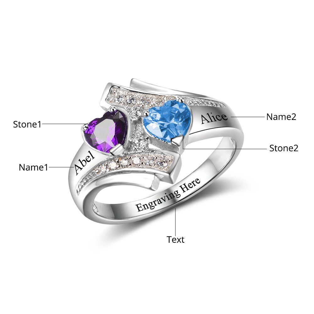 Personalised Birthstone Ring With Engraved Names | Bespoke Ring For Her