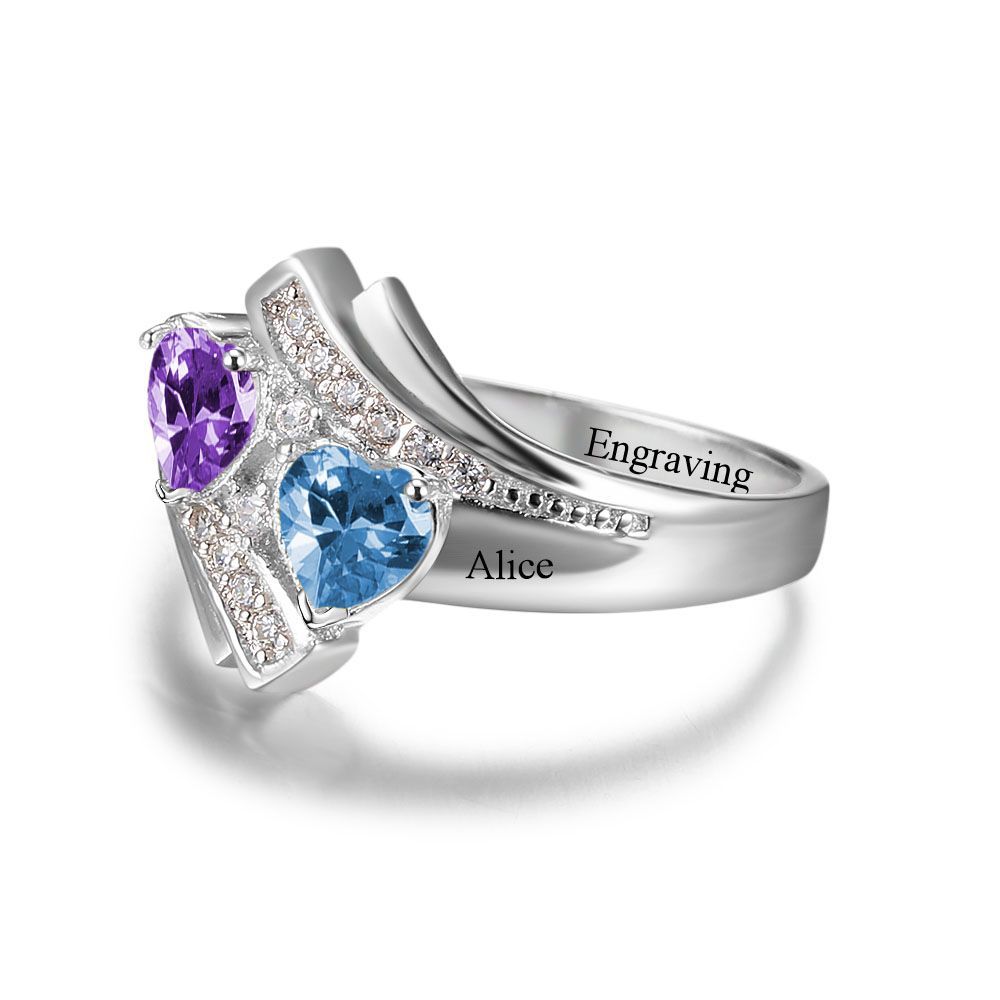 Personalised Birthstone Ring With Engraved Names | Bespoke Ring For Her