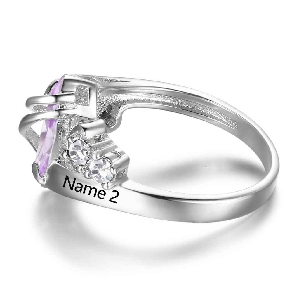 Personalised Ring With Engraved Names And Birthstone | Customised Birthstone Ring