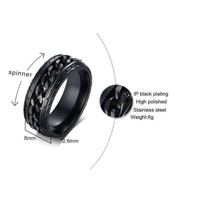 Personalised Spinner Men's Ring | Black Spinner Ring For Men | Personalised Gift For Him | Customised Gifts For Men