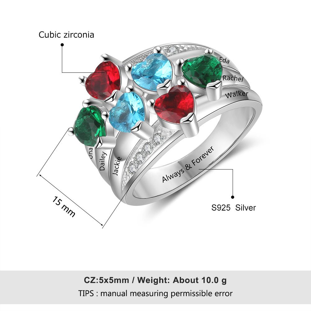 Personalised Family Ring Birthstones | Bespoke Family Names Ring | Customised Mum Ring