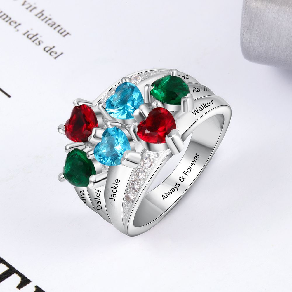 Personalised Family Ring Birthstones | Bespoke Family Names Ring | Customised Mum Ring