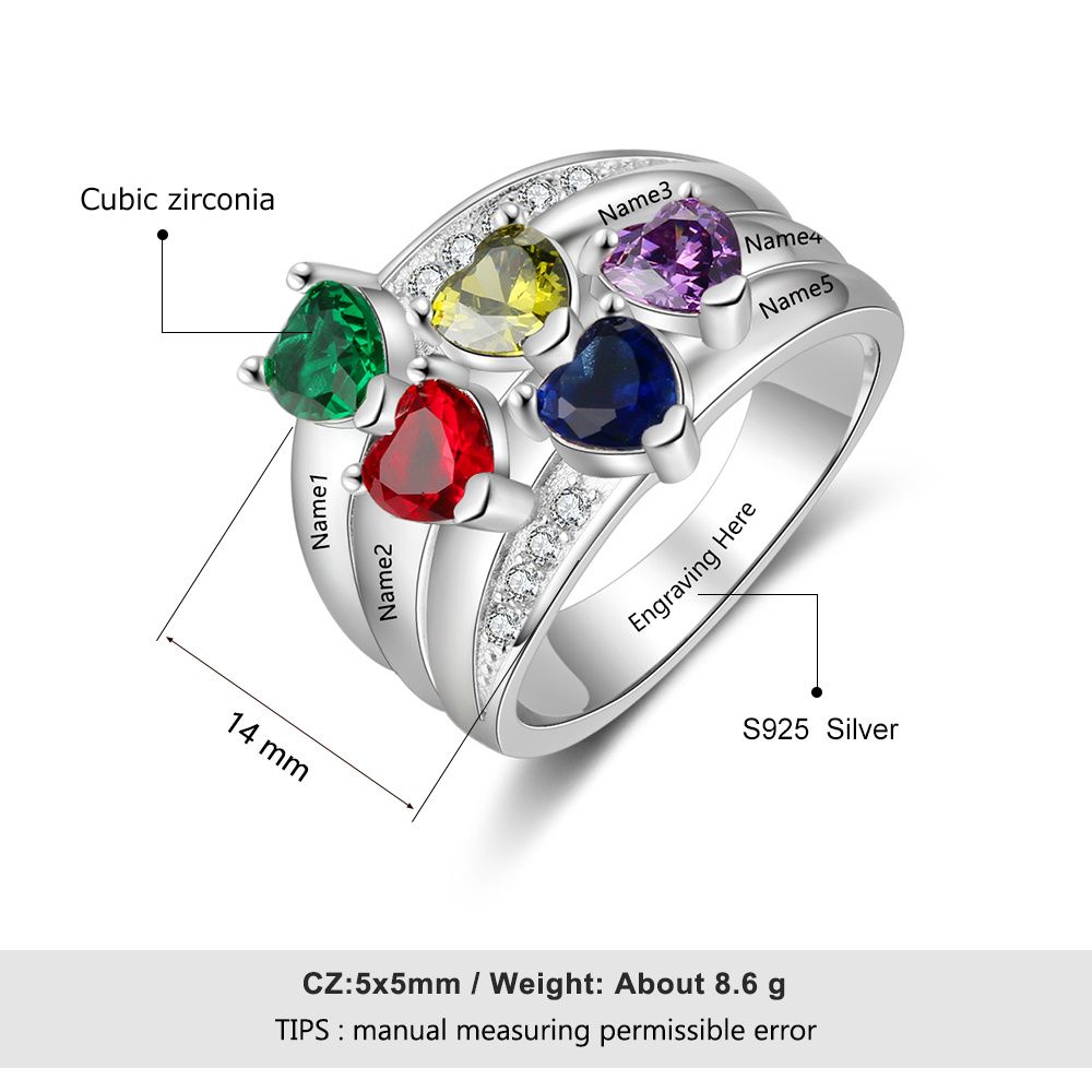 Bespoke Family Ring Birthstones | Personalised Family Names Ring | Customised Mum Ring