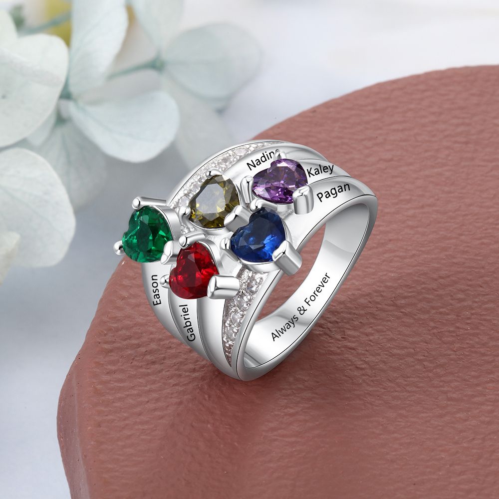 Bespoke Family Ring Birthstones | Personalised Family Names Ring | Customised Mum Ring