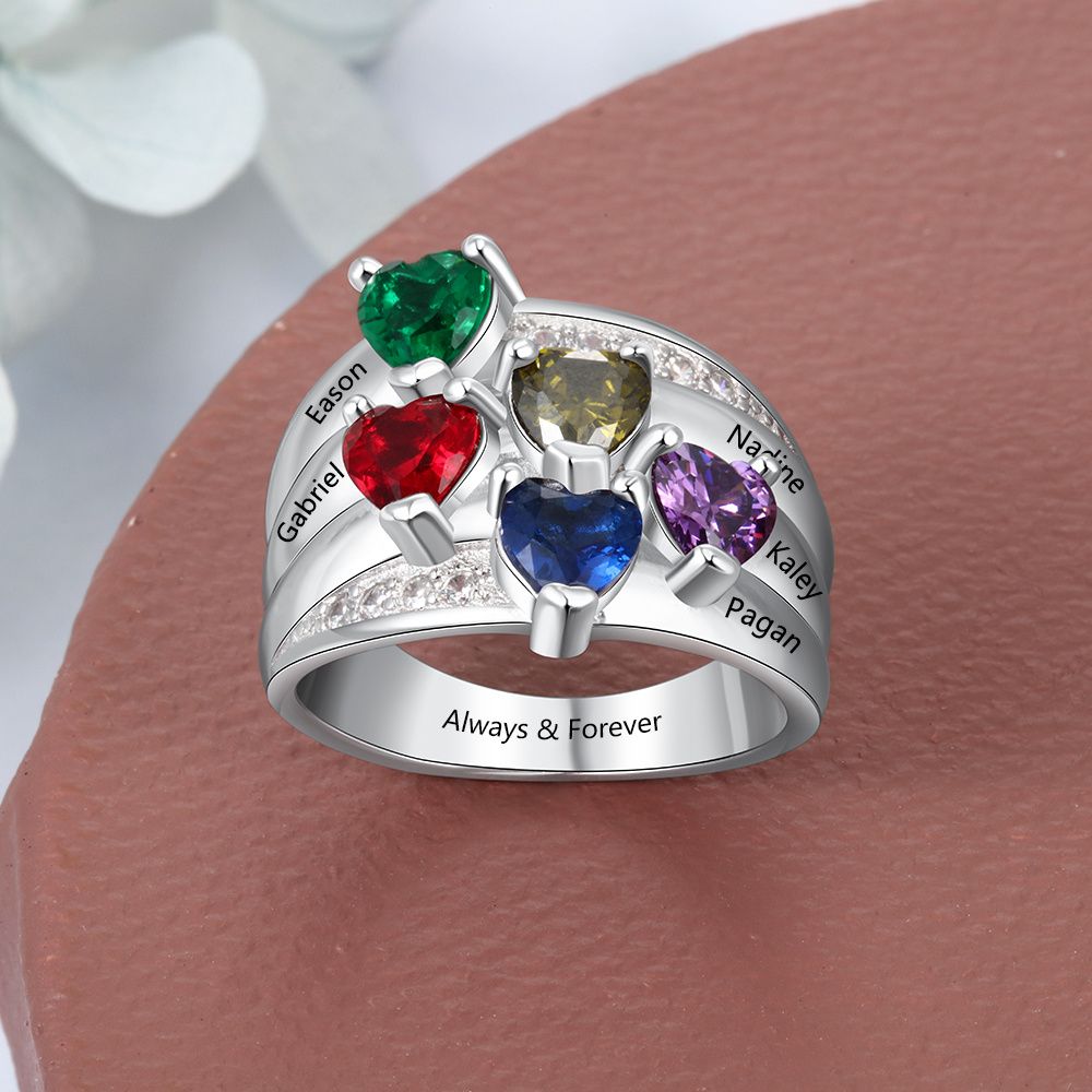 Bespoke Family Ring Birthstones | Personalised Family Names Ring | Customised Mum Ring