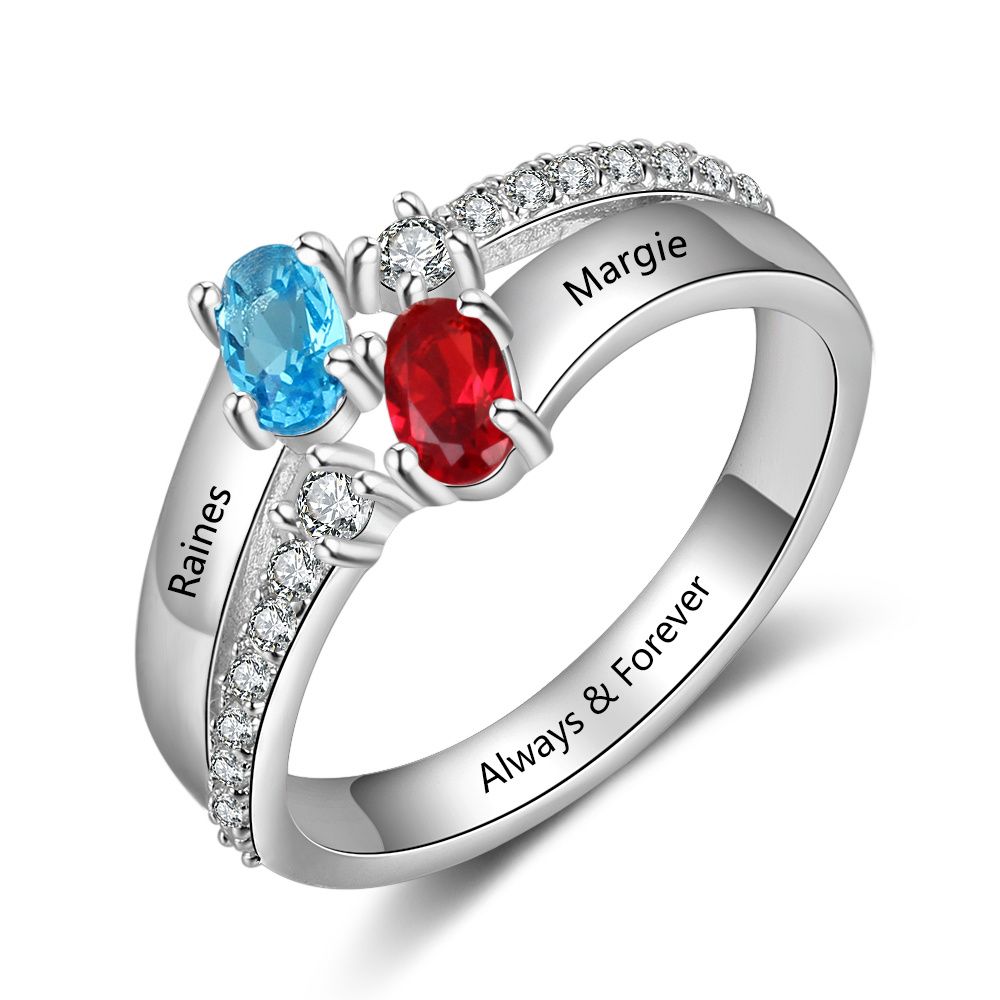 Personalised Ring For Her | Customised Birthstone Ring With Engraving