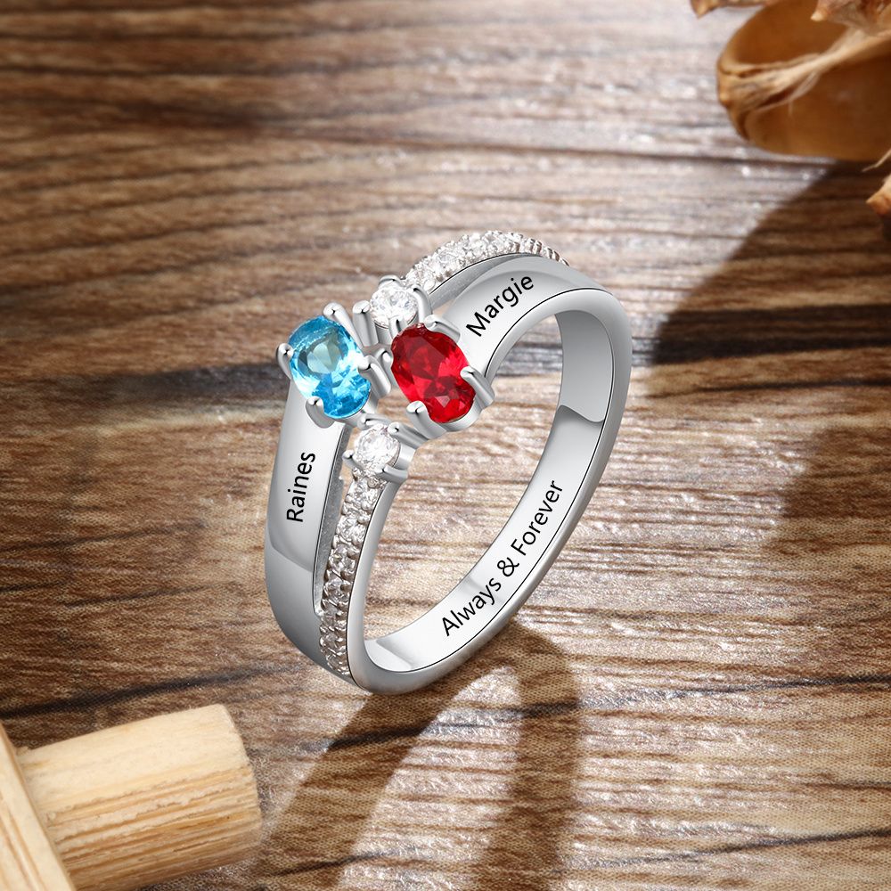 Personalised Ring For Her | Customised Birthstone Ring With Engraving