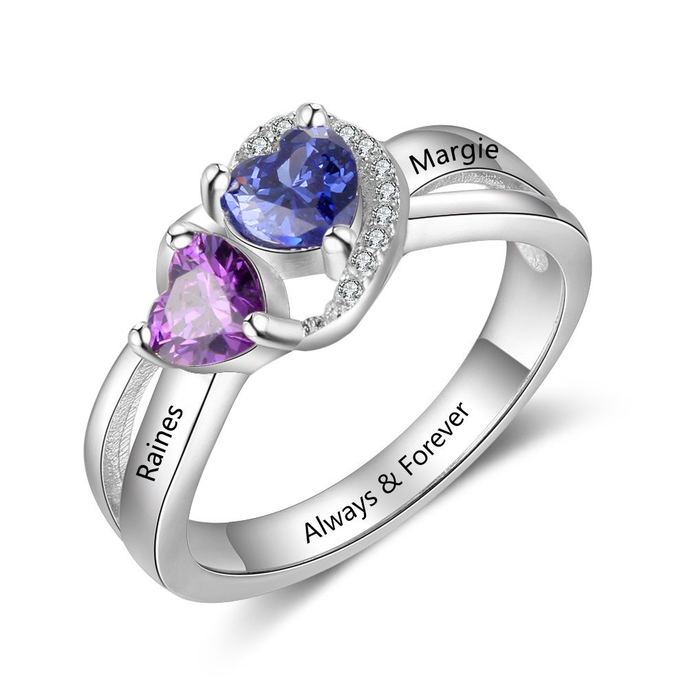Bespoke Ring With Birthstones And Engraving | Personalised Ring With Birthstones