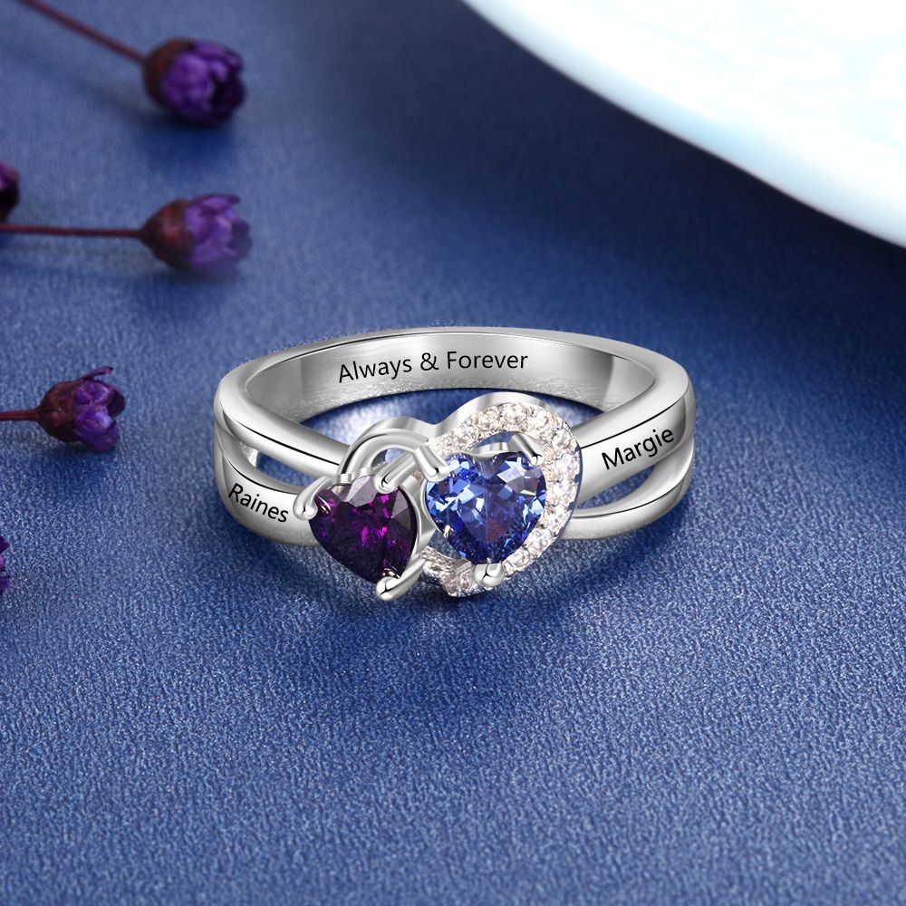 Bespoke Ring With Birthstones And Engraving | Personalised Ring With Birthstones