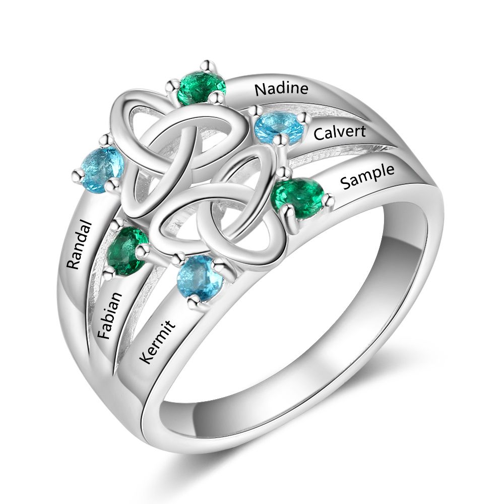 Customised Family Ring Birthstones | Personalised Ring With Names Engraved | Gift For Grandma