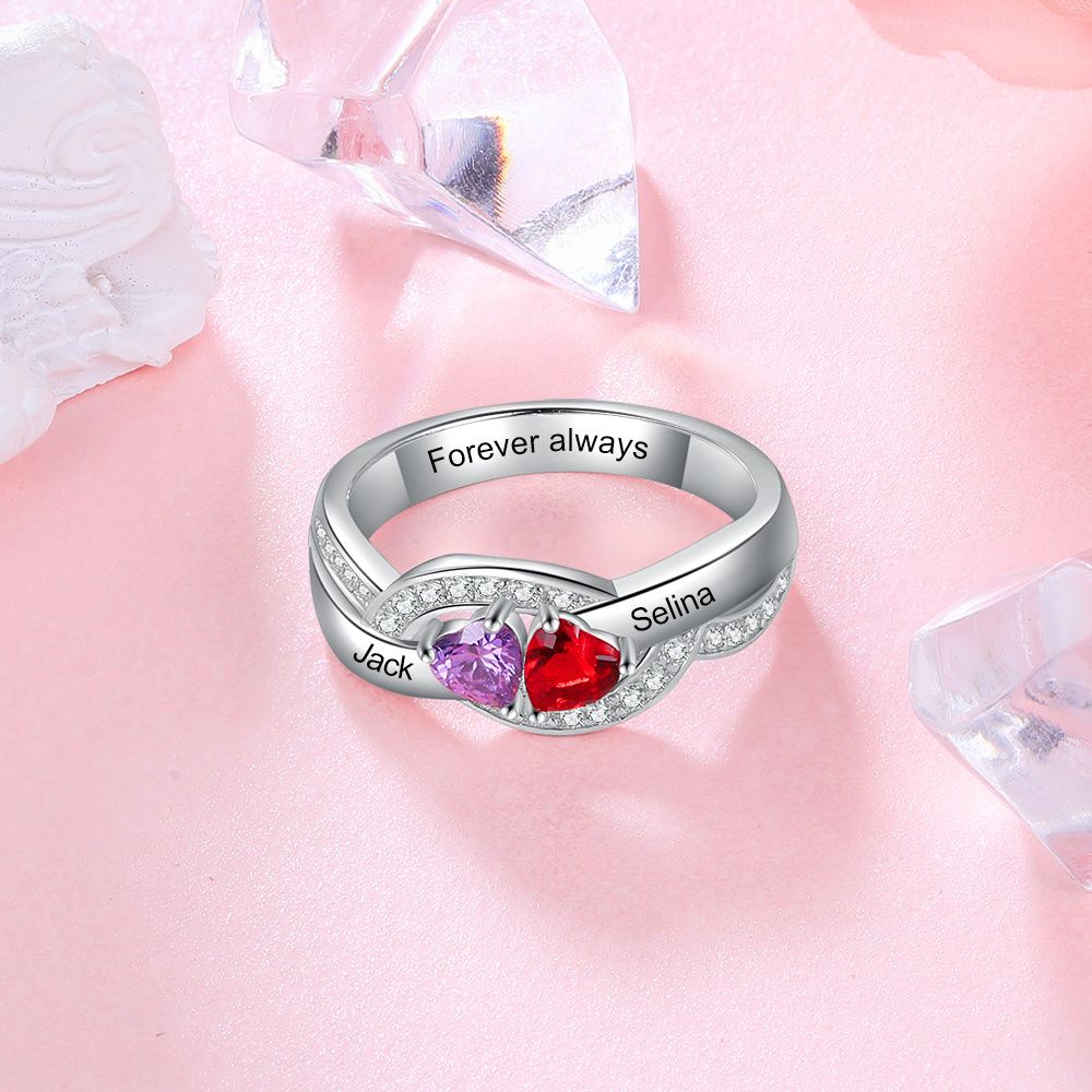 Bespoke Birthstone Ring With Engraving | Personalised Ring With Birthstones