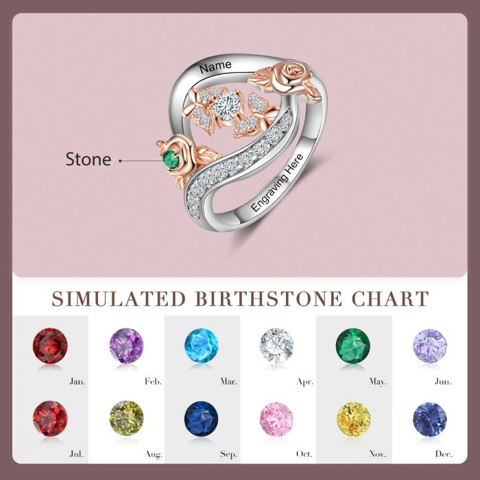 Bespoke Roses Ring, Personalised Sterling Silver Family Simulated Birthstones Ring CZ  Personalised Birthstone Ring | Custom Engraved Ring with Birthstones | Bespoke Birthstone Ring  Personalised Gift Ideas For Her | Personalised Gift For Mom | Gift Ideas For Wife   Birthday Gift Ideas For Her | Anniversary Gift For Her | Graduation Gift Ideas For Her  | Personalised Birthday Gift For Mom 