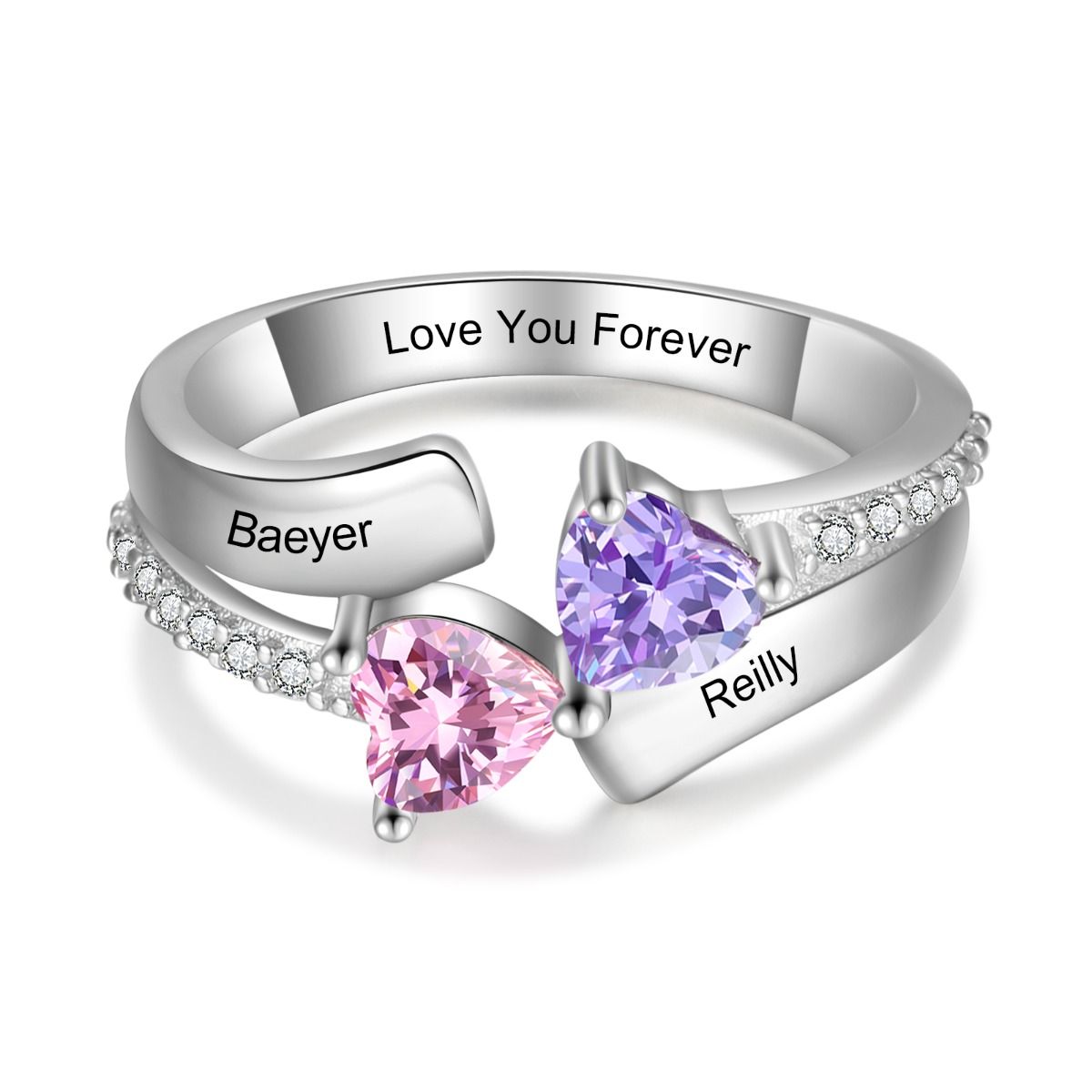 Personalised Up To 4 Birthstones Ring | Bespoke Ring With Engraved Names