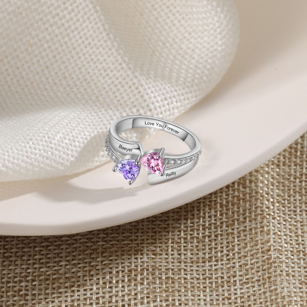 Personalised Up To 4 Birthstones Ring | Bespoke Ring With Engraved Names
