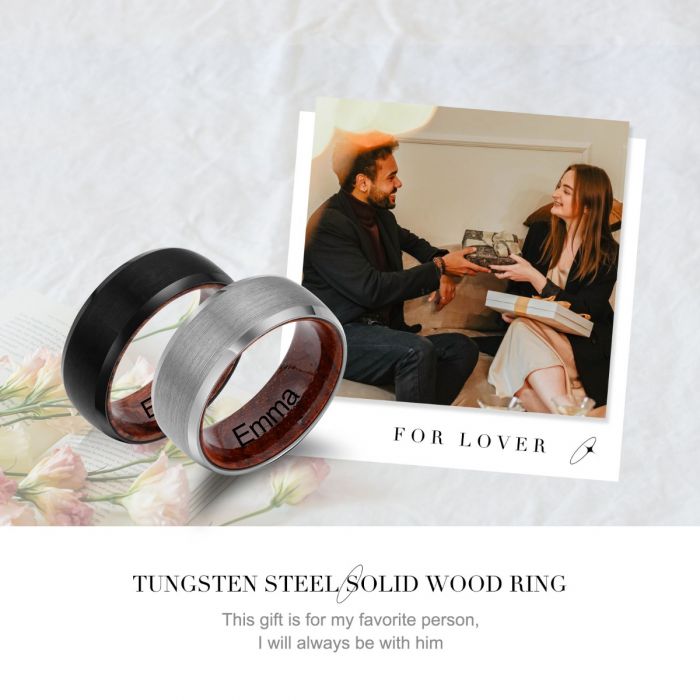 Personalised Rings For Men | Men's Tungsten Ring With Wood| Personalised Ring For Him  Personalised Gift For Him | Personalised Gift For Men | Personalised Gift For Dad | Personalised Gift For Boyfriend  Fathers Day Gift Ideas | Anniversary Gift For Him