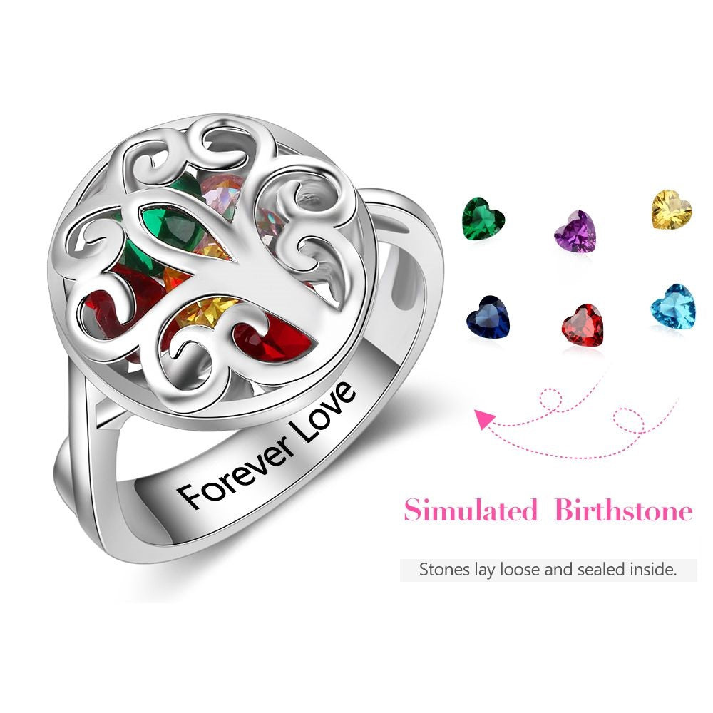 Bespoke Ring " CAGE OF HEARTS" Personalised Silver Round Shape Cage Birthstones Ring | Personalised Birthstones Ring